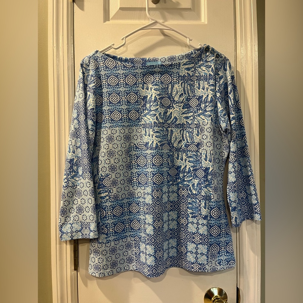 J. Mclaughlin Blouse catalina cloth Wavesong Tee Scuba Medallion Lane tile M‎ b4